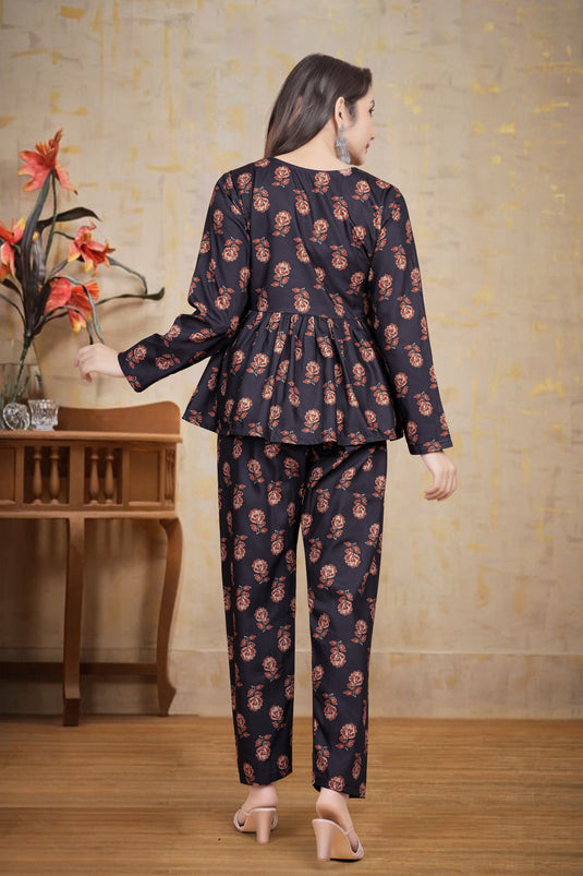 Women's Black Floral Buta Printed Co-Ord Set โ "Noor" Designer Ethnic Loungewear