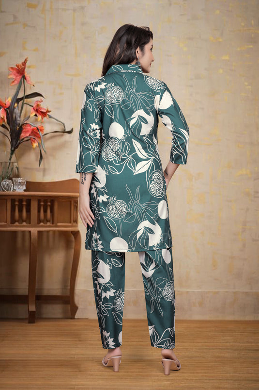 Chic Green Pomegranate Print Co-Ord Set for Women โ Designer Ethnic Wear