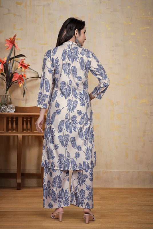 Elegant Cream & Blue Floral Co-Ord Set for Women โ Designer Ethnic Wear