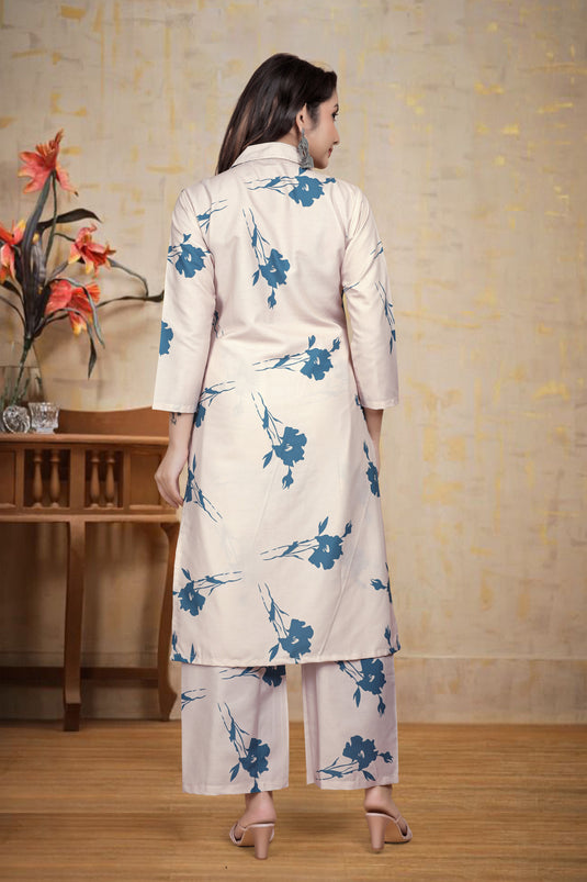 Minimal Blush Pink & Teal Floral Co-Ord Set for Women – Modern Ethnic Wear