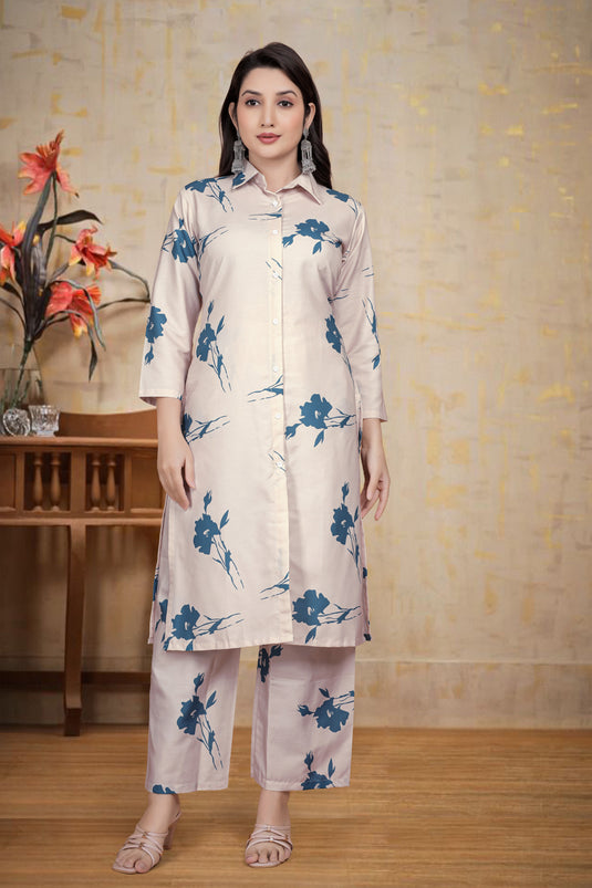 Minimal Blush Pink & Teal Floral Co-Ord Set for Women – Modern Ethnic Wear