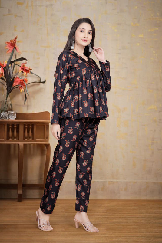 Women's Black Floral Buta Printed Co-Ord Set – "Noor" Designer Ethnic Loungewear