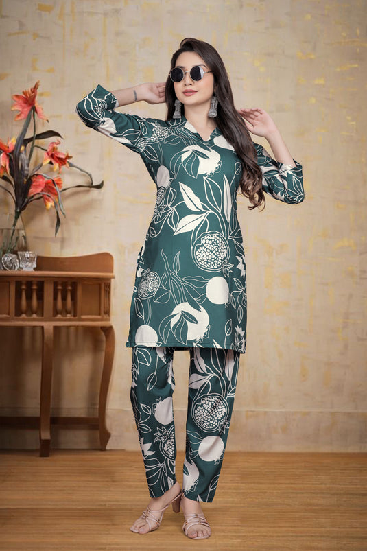 Chic Green Pomegranate Print Co-Ord Set for Women –  Designer Ethnic Wear